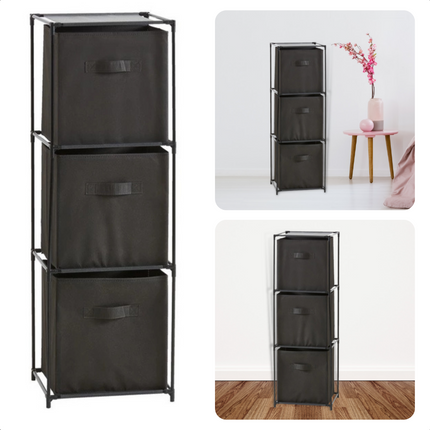 Cheqo® Opbergkast - Halkast - Ladekast met 3 Compartimenten - 35x35xH102cm - 30x30x30cm - Polyester - Metalen Frame - Kunststof Verbindingen - Gemakkelijk In Elkaar Te Zetten Ladekast