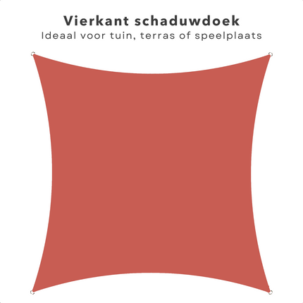 Cheqo® Schaduwdoek Vierkant - Terra Rood - Waterafstotend Polyester 100% - 4x2.30m Touw - Met Draagzak - 300x300cm Schaduwdoek