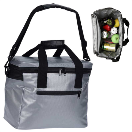 Cheqo® Koeltas 18 Liter - Grijs - 18L - Koelbox - Koelen - Koelelement - 18 cm - Voor op het Strand & Camping - Lunchtas - Geïsoleerd - Picknicktas - Verstelbare Schouderband - Stevige Rits - Draagbaar Koeltas