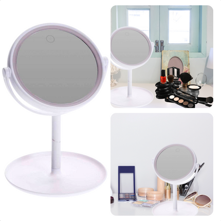Cheqo® LED Make-up Spiegel met Licht - Spiegelverlichting - Spiegel met LED - 16cm Diameter - Touch Aan-Uit Schakelaar - USB-Connection - 4x AAA Batterijen - Kunststof - Wit Make-up spiegels