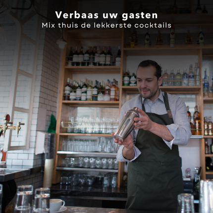 Cheqo® 6-delige Cocktail Set - Cocktail Shaker Set - RVS - Shaker, Ijsemmer, Strainer/Zeef, Opener, Mes & Ijstang - Shakerset - Cocktails Maken Cocktailset