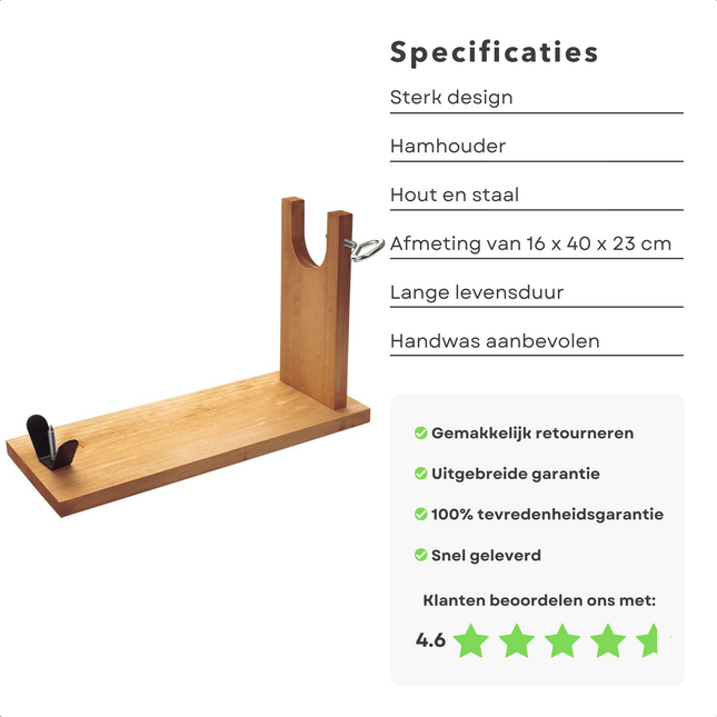 Cheqo® Luxe Hamhouder - Hout & Staal - 16x40x23cm Hamhouder