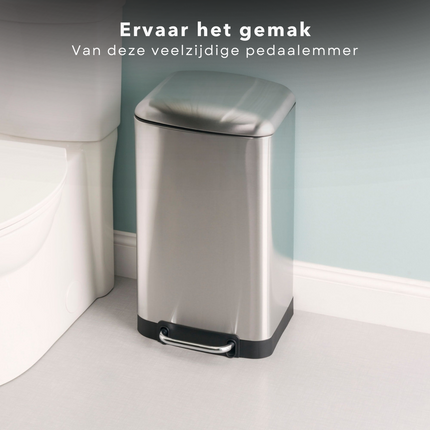 Cheqo® Prullenbak - Pedaalemmer - Afvalbak - Afvalemmer met 2 vakken - 12L + 12L - Metaal - Chroom - Soft Close - Reukdicht - Licht Bedienbaar - Fingerprint Proof - 37cm x 29,5cm x 51cm Pedaalemmer