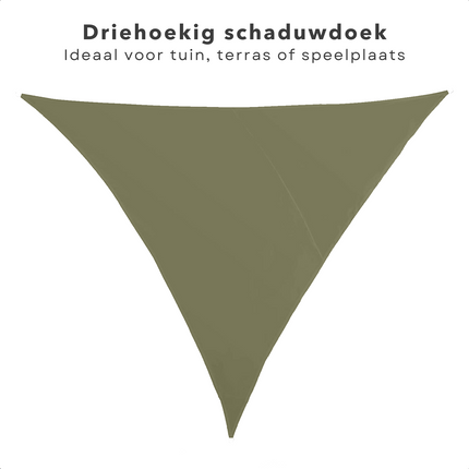 Cheqo® Schaduwdoek Driehoek - Olijfgroen - Waterafstotend Polyester 100% - Compleet met Touw - Verpakt in Afsluitbare Draagzak - 3x3x3m Schaduwdoek