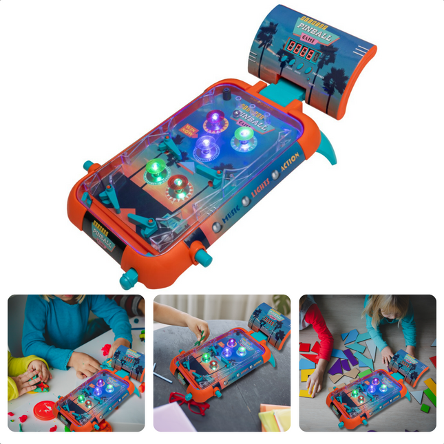 Cheqo® Flipperkast - Pinball Machine - 53x26 cm - Tafelmodel - Kunststof - 3 LR14 Batterijen - Muziek & Licht - 750 gram - Ideaal voor op tafel - Batterijen niet inbegrepen - Voor Kinderen - Voor Volwassenen - Cadeau - Tafelspel - Spelletje Spellen