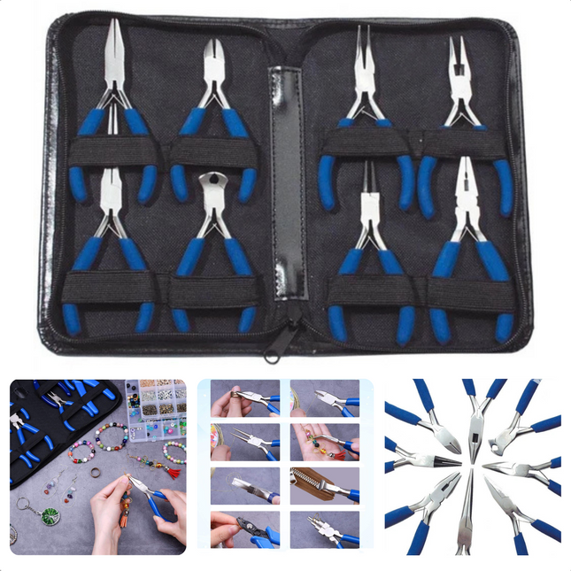 Cheqo® 8-delige Mini-Tangenset met Opbergkoffer - Tangen Set - Mini Tang - 110-145mm - Inwendige Vee en Geslepen Kop in Etui Tangensets