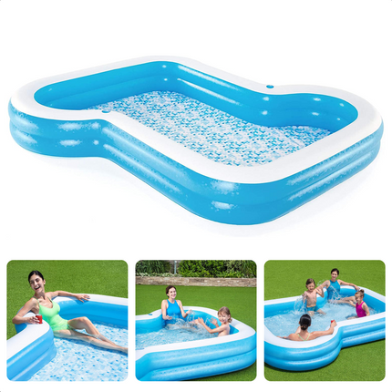 Cheqo® Familiebad - Opblaasbad - Opblaasbaar Zwembad - Z-vormig - 305x274x46cm - 1207L - 2 Ringen - 2 Loungegedeeltes - Extra Brede Zijwanden - 2 Bekerhouders Opblaas Zwembad