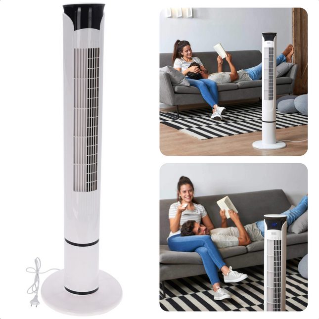 Cheqo® Torenventilator met Afstandsbediening - Ventilator - Fan - 100cm - 45W - 150cm snoer - Oscillatiefunctie - Digitale Display - 3 Snelheden - 3 Variabele Standen - Timerfunctie Ventilator