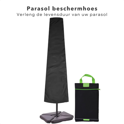 Cheqo® Afdekhoes Parasol - Parasolhoes Staande Parasol - Beschermt tegen Regen, Zon, Vorst, Vuil & Bladeren - 210d Polyester + PU Coating - 175xØ28xØ50cm - Incl. Opbergzak met Rits - Zwart Tuinmeubelhoezen
