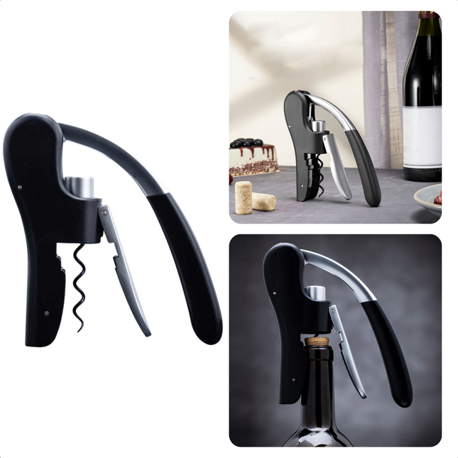 Cheqo® Luxe Wijnflesopener - Kurkentrekker - Wijnopener - Robuust - Ergonomisch Design - ABS - Zware Kwaliteit - Met Reserve Spiraal Kurkentrekkers