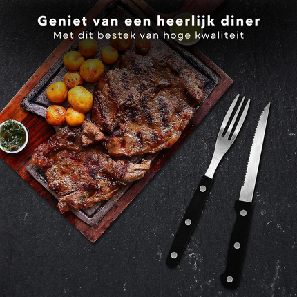 Cheqo® 8-delige Barbecue Bestekset - Steakmes & Vorkset - Kartelmes - Perfect voor BBQ - 4 Messen & 4 Vorken - RVS - 19cm Vorken & 21cm Steakmessen Messensets