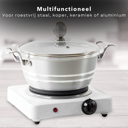 Cheqo® Elektrische Kookplaat - Keramisch - Enkel - 15cm Diameter - 1000W - 5 Standen - Indicatielampje - Stalen Basis - Wit - 23x23x7cm Kookplaat