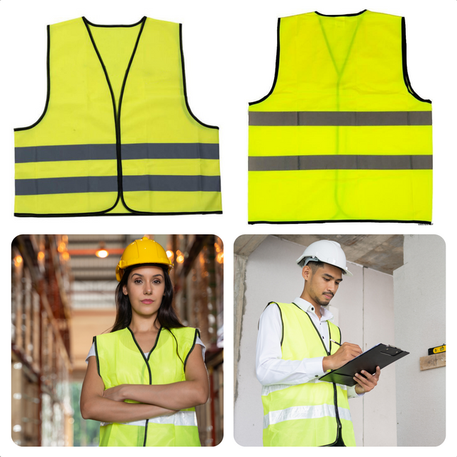 Cheqo® Reflecterend Veiligheidsvest - Veiligheidshesje - Gele Hesjes - Unisex - Fluoriserende Zichtbaarheid Overdag & 's Avonds - Klittenbandsluiting - DIN-EN-ISO-20471, Klasse 2 Veiligheidshesjes