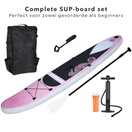 Cheqo® Complete SUP-Set - Opblaasbaar SUP Board - Stand Up Paddle Board - Tot 150kg - Anti-Slip - Met Pomp, Leash & Reparatiekit - 305x71x15cm SUP Board