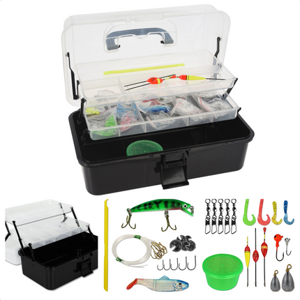 Cheqo® Viskoffer met Accessoires - Visspullen met Alle Benodigdheden - Vis Set - 30x19x15cm - Inclusief Dobbers, Vishaken, Snoer, Draad & Meer Viskoffer
