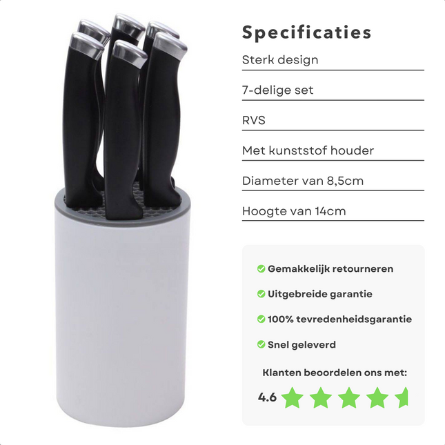 Cheqo® Set van 6 RVS Steakmessen - Vleesmessen - Steak Mes Set - Met Kunststof Houder Steakmessen