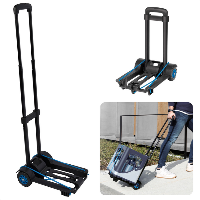 Cheqo® Mini Transport Trolley - Steekkar - Inklapbaar - Steekwagen - 50kg Max. Draagvermogen - In hoogte Verstelbaar - 97cm Max. Hoogte Steekwagen