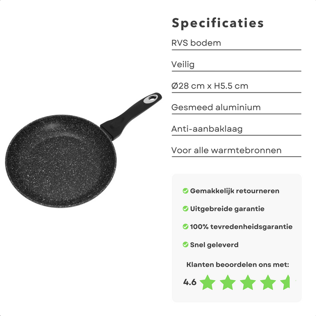 Cheqo® Aluminium Koekenpan - Ø28 cm - 5,5 cm Hoog - Voor Alle Warmetbronnen - Gas, Elektrisch, Keramisch, Inductie, Halogeen - Vaatwasserbestendig - PFOA Vri Koekenpan