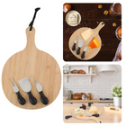 Cheqo® Bamboe Kaasplank met 3 RVS Kaasmesjes - Kaasmes - 25 cm Diameter - Serveerplank - Hapjesplank - Borrelplank - Kaas Plank - Kaasplankje met Messen Kaasplank