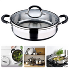 Cheqo® Serveerpan - Braadpan - RVS - Ø28cm x 7cm - 3.8L - Inclusief Deksel - Siliconen Handvatten - Maataanduiding - Alle Warmtebronnen - Geschikt voor Inductie Serveerpan