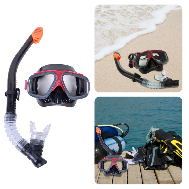 Cheqo® Zwembril & Snorkelset - Snorkel Set - Leeftijd 8+ - Flexibel - Veiligheidslens - Zacht Mondstuk - Thermoplastische Rubberen Rand - Eenvoudig Verstelbaar Snorkelset