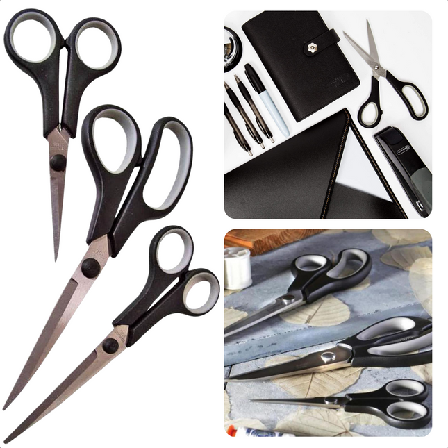 Cheqo® Set 3-delige Huishoudscharen - Scharen Set - Scharenset - Keukenschaar - Roestvrijstaal - 21cm, 18cm & 13cm - Softgrip Handgrepen - Ideaal als Hobbyscharen Scharen