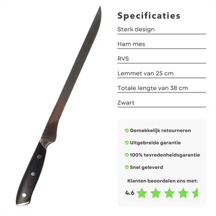 Cheqo® Hammes 25cm - Fileermes - Hoogwaardig Kunststof Heft - Ergonomisch Gevormd - RVS Messenstaal - 38cm Lengte Koksmes