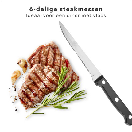 Cheqo® Steakmessenset - Steakmes Set 6 delig - Kartelmessen - Kartel Mes - 21cm - Vaatwasmachinebestendig - Messen Set - 6 Messen - 21 cm Lengte Steakmessen
