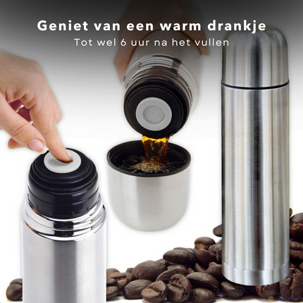 Cheqo® Isolatiefles - Thermosfles - Isoleerkan - RVS - 750ml - 6 uur Warm/Koud - Niet Vaatwasserbestendig Thermosfles