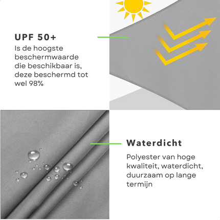 Cheqo® Schaduwdoek Vierkant - Lichtgrijs - Waterafstotend Polyester 100% - 4 x 2.30 m Touw - Met Draagzak - 500x500 cm Schaduwdoek