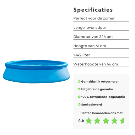 Cheqo® Familiebad - Opblaasbad - Zwembad - Opzetbad - Opzetzwembad - 244x61cm - Waterhoogte 46cm - 1942 Liter Opzetzwembaden