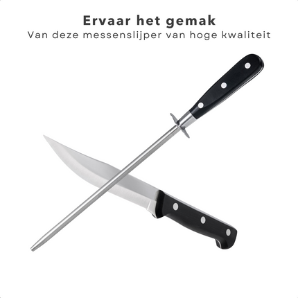 Cheqo® Messenslijper Aanzetstaal - Slijpstaaf - Slijpsteen - 25 cm - RVS - Vaatwasserbestendig Messenslijper