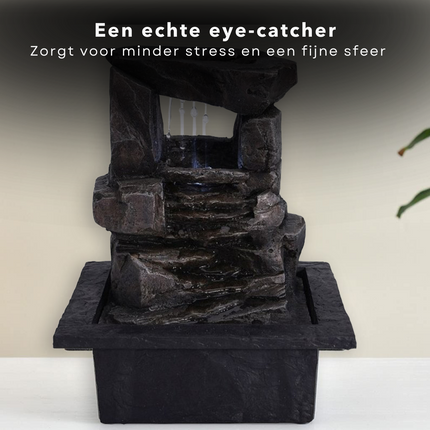 Cheqo® Stone Waterfontein - Waterornament - Fontein - Stoere, Robuuste Vormgeving - IP20 - 1 LED (Wit) - 22x19xH28cm - Polystone/Polyresin - 150cm Kabellengte - 2 Modellen Waterornament
