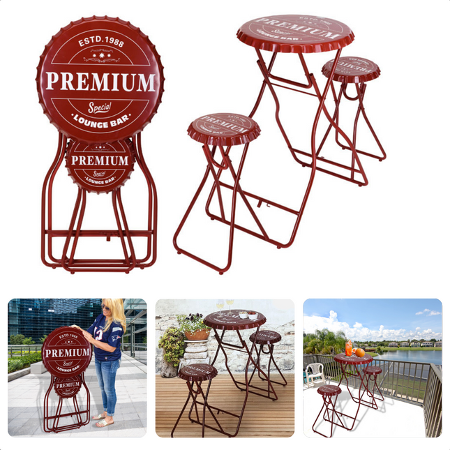 Cheqo® Premium Statafel Set - Statafel & 2 Stoelen - Bartafel met Krukken - Rood - 101cm x 60cm - Opklapbaar - Tuin- & Homeparty - Bartafel - Sta Tafel Statafel