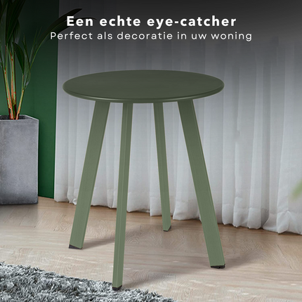 Cheqo® Tafel - Bijzettafel - Metaal (Gepoedercoat) - Mat Groen - 40 cm Diameter - 49 cm Hoogte - Max 50 kg Draagvermogen - 2,125 kg Gewicht Bijzettafel