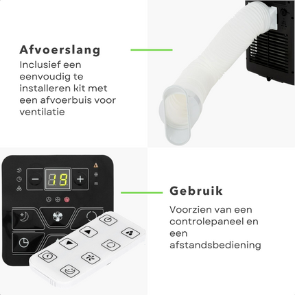 Cheqo® Mobiele Airco - Airconditioner - 9000BTU - 2600W - 350m3/h - Ontvochtigingsfunctie - 24-uurs timer - Afstandsbediening - Controlpanel - Verrijdbaar - 32-37 m2 - 1.0l/h - Afvoerslang - Wasbaar Filter - 220-240V - 50HZ Airco