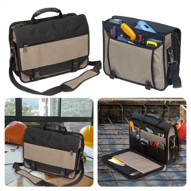 Cheqo® 2-in-1 Gereedschapstas en Aktetas - Gereedschapskoffer - 20kg Max. Draaggewicht - 40x31cm - Documenten, Gereedschappen & Accessoires - Gepolsterd Handvat & Schouderriem Gereedschapstas