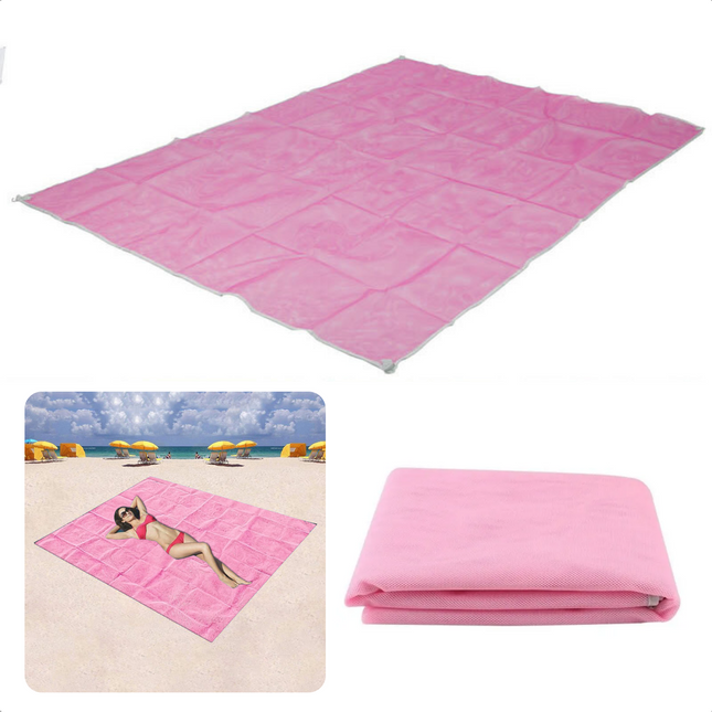 Cheqo® Zandvrije Strandmat - Picknickdeken - Picknickkleed - Speelkleed - Buitenkleed - Stranddeken - 200x150cm - Waterdicht - Opvouwbaar - Reismat - Strandaccessoire - Outdoormat - Roze Picknickkleden