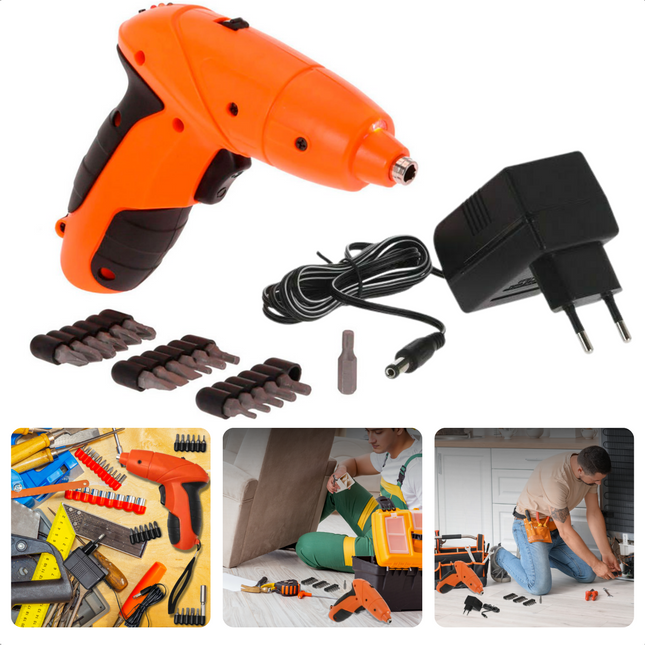 Cheqo® Elektrische Schroefboormachine met Accu - 18 Bits - Accuboormachine - 600 mAh - 180min - 3.6Vdc - Licht - Schroevendraaier - Schroefmachine - Boormachine Accu Accuboormachines