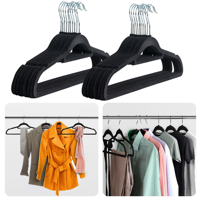 Cheqo® Kledinghangers Set - 20 Stuks - Zwart - 40cm - Voor Kleding, Truien, Jassen, etc - Kledinghanger - Kleerhanger Set Kleerhangers