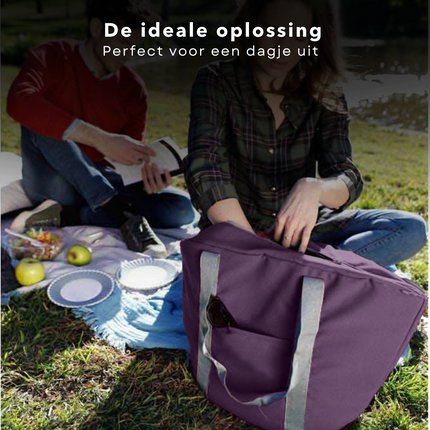 Cheqo® Geïsoleerde Koeltas - 22,3 liter - Paars - Isolerend - Thermische Binnenkant - Dubbel Handvat - Rits - 18,5 x 18 cm - Verstevigde Bodem - Voor Picknick & Boodschappen Koeltas