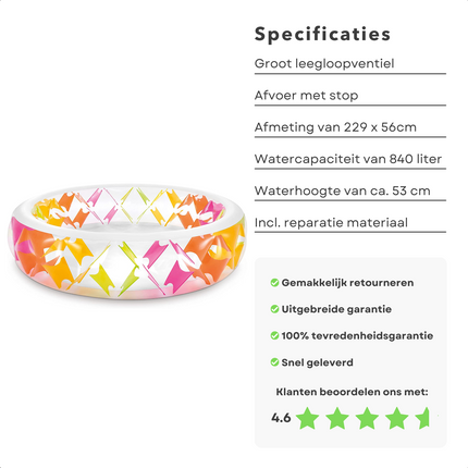 Cheqo® Opblaas Zwembad - Opblaasbad - 229x56cm - 840L - Extra Brede Randen - Compact Opvouwbaar - Leegloopventiel - Afvoer met Stop Opzetzwembaden