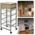 Cheqo® Keukentrolley op Wieltjes - Trolley - Rolwagen - 4 Uitneembare Manden - 1 Lade - 33,5 x 36 x 68 cm - Metaal & Hout - Serveerwagen - Eenvoudig te Monteren - Ook Geschikt voor andere Kamers Keukentrolley