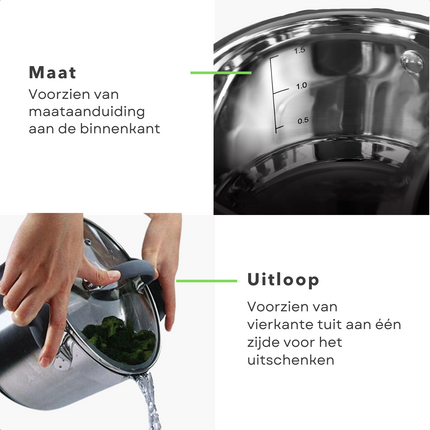 Cheqo® Kookpan met Deksel - Alle Warmtebronnen - Ook voor Inductie - Ø16 cm - 1.8L Kookpan