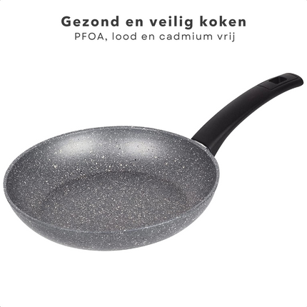 Cheqo® Koekenpan Ø26cm - 4,7cm - 100% Gerecycled Aluminium - RVS Bodem - Gezonde Anti-Aanbaklaag - Gas, Inductie, Elektrisch, Keramisch, Halogeen - PFOA-Vrij - Geen Lood, Geen Cadmium - Grijs - Made in Italy Koekenpan