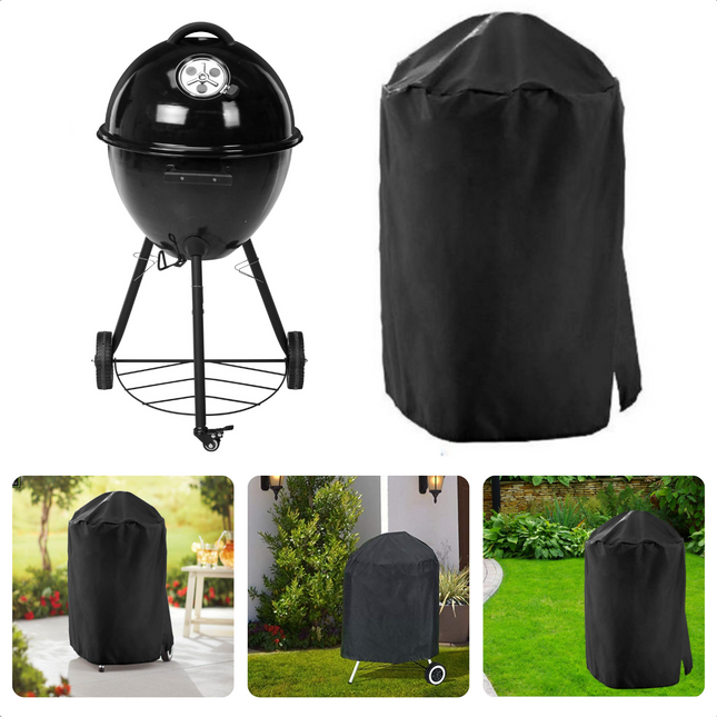 Cheqo® Afdekhoes voor Kogelbarbecue - Barbecuehoes Rond - BBQ Hoes - 70 x 80cm - Zwart - Polyester - Incl. Opbergzak met Rits - Geschikt voor Ronde BBQ of Bolvormige BBQ Barbecuehoezen