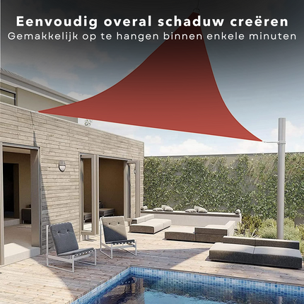 Cheqo® Schaduwdoek Driehoek - Terra Rood - Waterafstotend Polyester 100% - Compleet met Touw - Verpakt in Afsluitbare Draagzak - 360x360x360cm Schaduwdoek