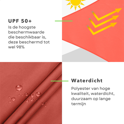 Cheqo® Schaduwdoek Vierkant - Terra Rood - Waterafstotend Polyester 100% - 4x2.30m Touw - Met Draagzak - 300x300cm Schaduwdoek