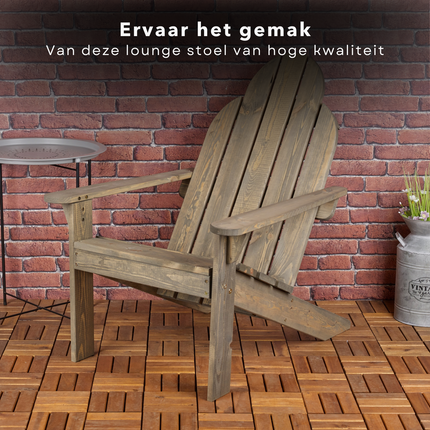 Cheqo® Loungestoel - Tuinstoel - Hout - Grey Wash - Pinewood - 88 x 69 x H92 cm - Stoel voor Tuin & Balkon - Ligstoel - Tuin Stoel - Lange Levensduur Tuinstoel