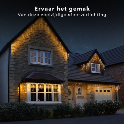 Cheqo® IJspegel Lichtgordijn - Ijspegelverlichting - Lichtgordijn - Gordijnverlichting - Kerstverlichting - 3.5m - 180 LED's - Extra Warm Wit - Soft Wire - 8 Lichtfuncties - IP44 - Binnen/Buiten - 6W - Zuinig in Verbruik  Kerstsfeer Lichtgordijn